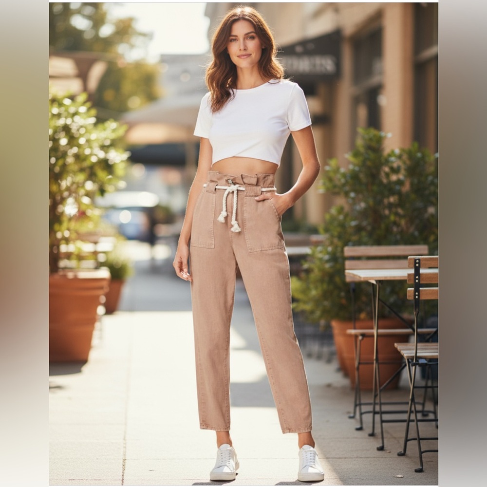 BLANK NYC Straight Leg Paperleg Pant with Rope Belt Size Medium